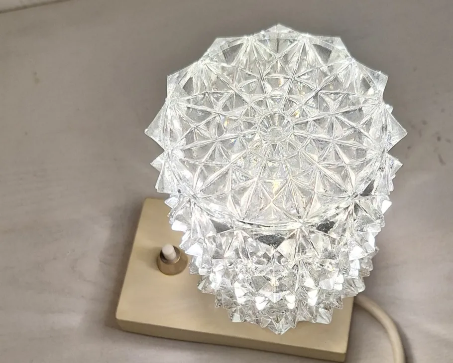 Sale Pamono Vintage Cream Bedside Lamp with Chrome-Plated Metal Fitting and Clear Relief Glass Shade from Hillebrand-Leuchten, 1970s