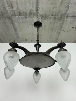 Best Pamono Vintage Cubist Bronze Chandelier, 1930s