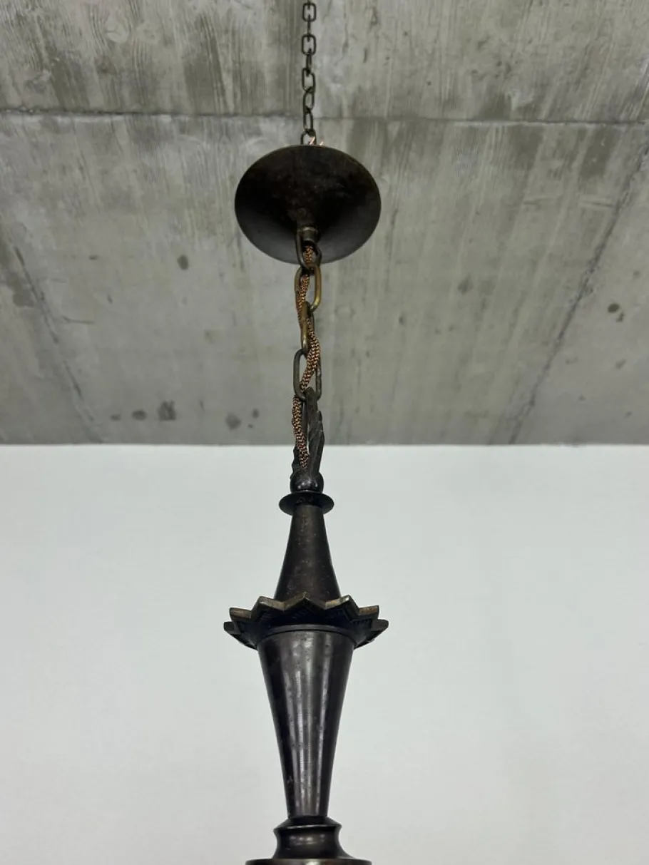 Best Pamono Vintage Cubist Bronze Chandelier, 1930s