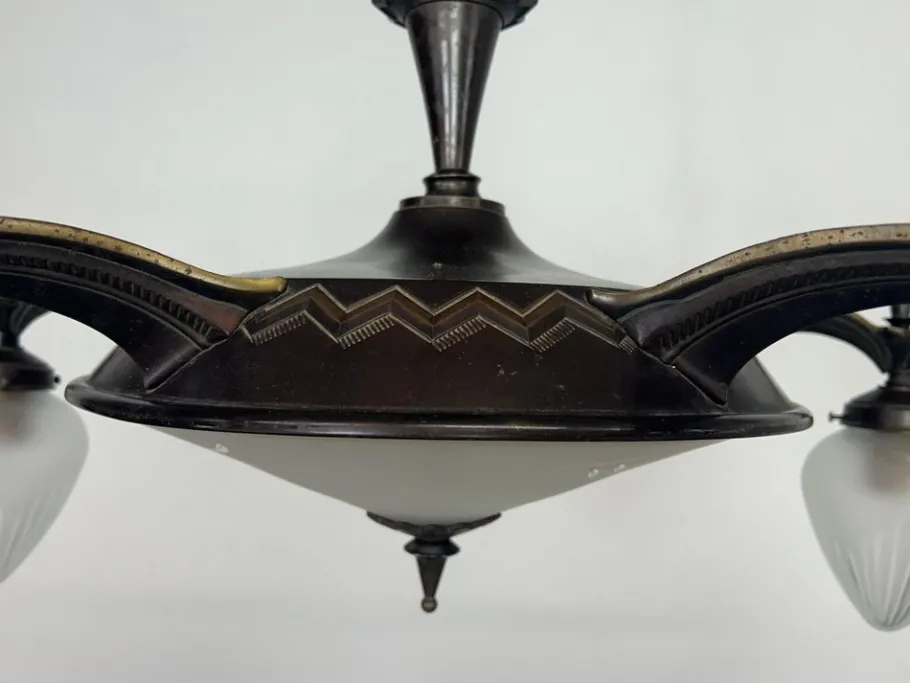 Best Pamono Vintage Cubist Bronze Chandelier, 1930s