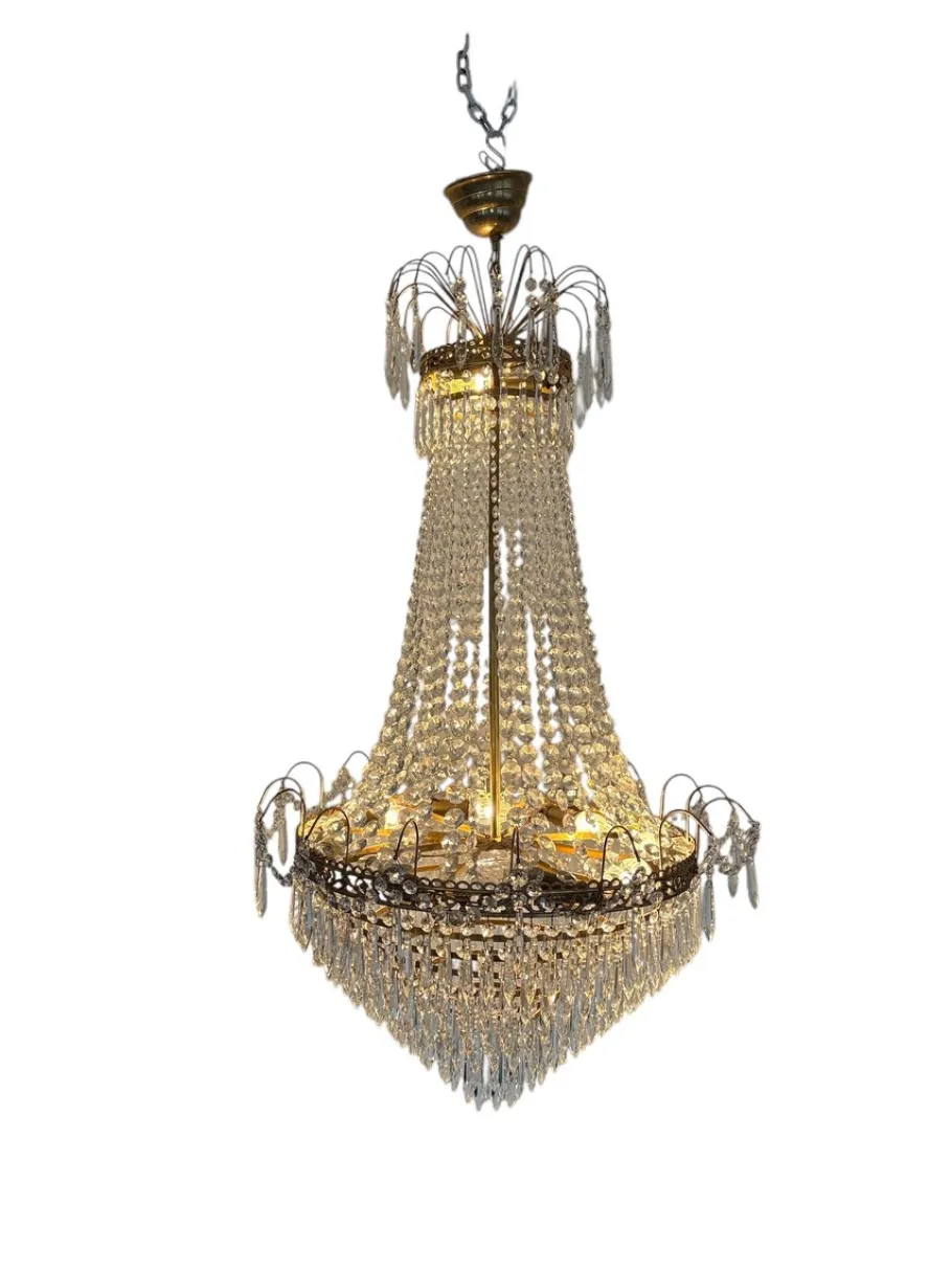 Sale Pamono Vintage Empire Style Crystal Chandelier with Gilt Frame