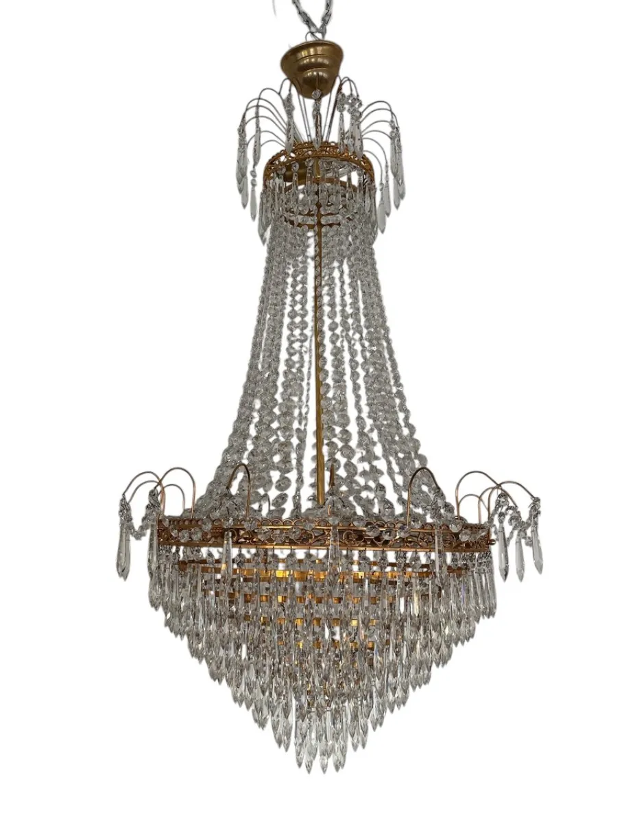 Sale Pamono Vintage Empire Style Crystal Chandelier with Gilt Frame