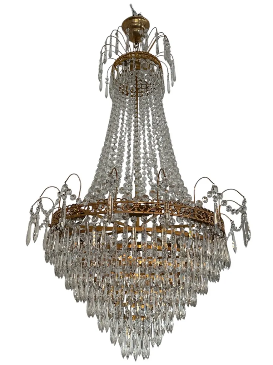 Sale Pamono Vintage Empire Style Crystal Chandelier with Gilt Frame