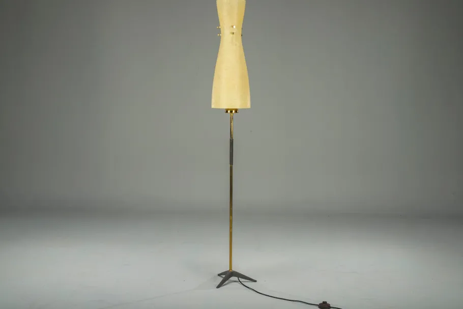 New Pamono Vintage Floor Filigree Lamp with Fiberglass Shade, Germany, 1950s