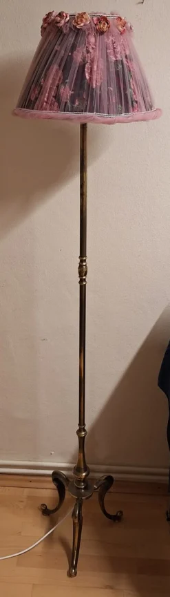 Best Pamono Vintage Floor Lamp with Brass Base and Handmade Fabric Shade by Lamplove, 1950s