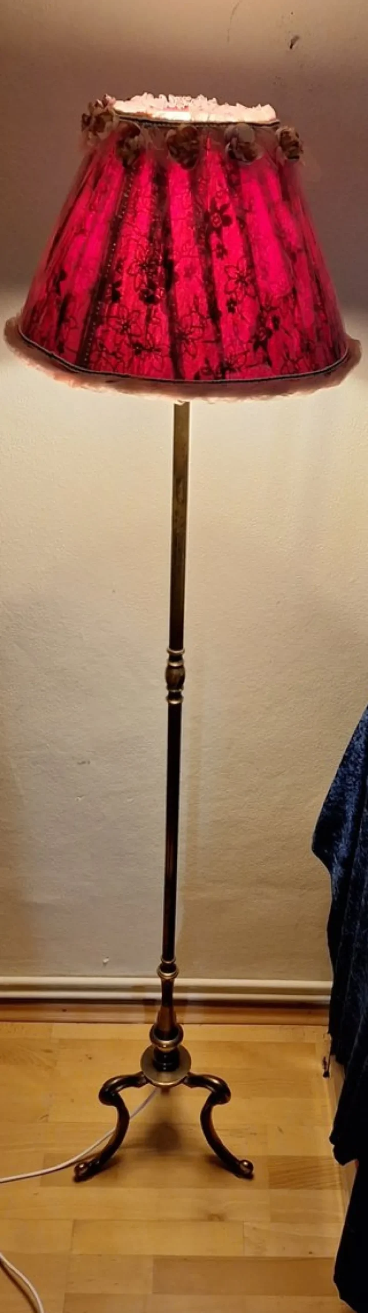 Best Pamono Vintage Floor Lamp with Brass Base and Handmade Fabric Shade by Lamplove, 1950s