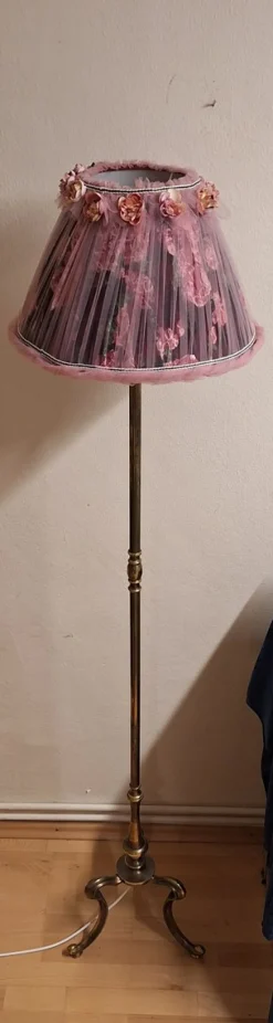 Best Pamono Vintage Floor Lamp with Brass Base and Handmade Fabric Shade by Lamplove, 1950s
