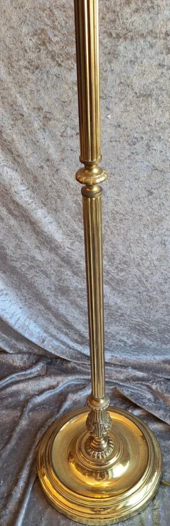 Hot Pamono Vintage Floor Lamp with Decorated Brass Frame and Four Opaque White Glass Shades, 1970s