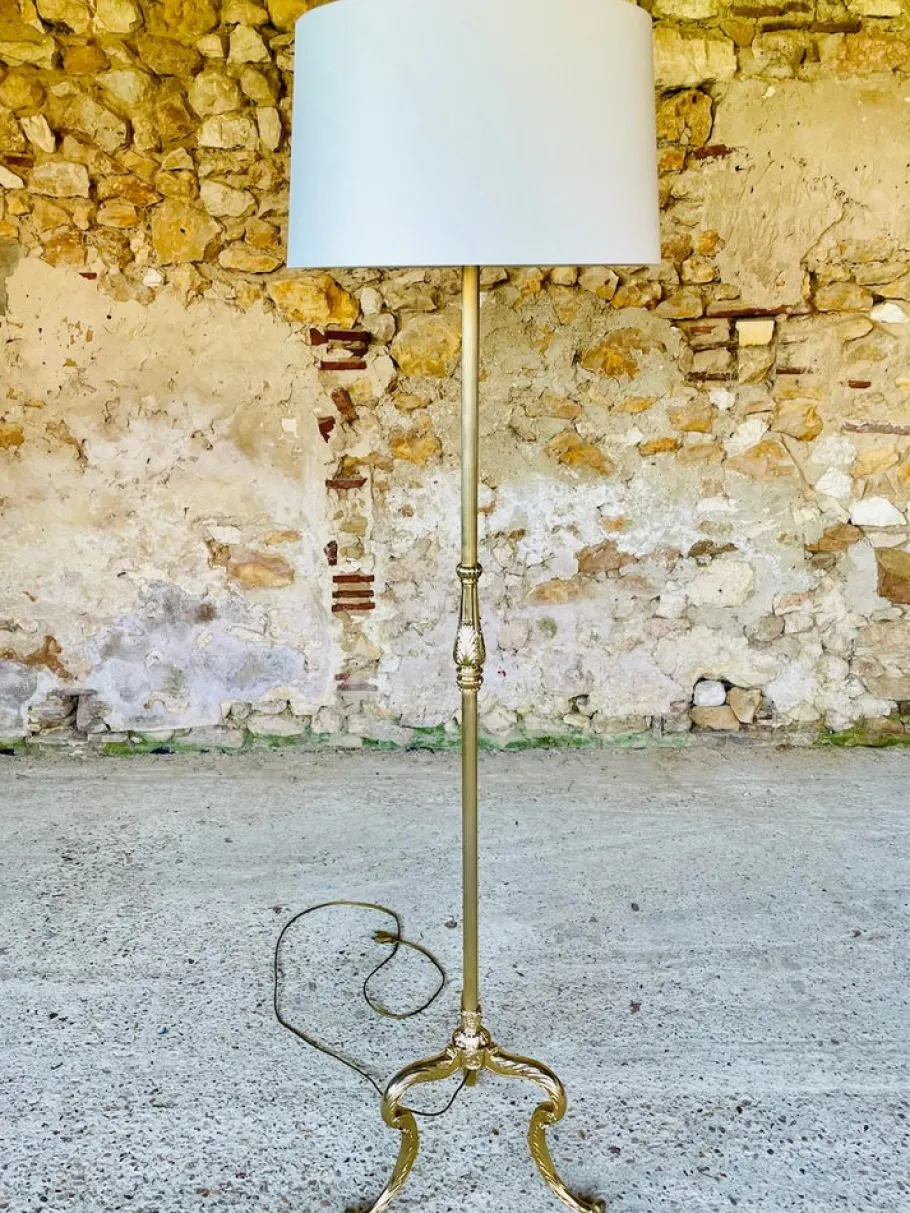 Best Pamono Vintage Floor Lamp with Gilded Brass Decor, 1960s
