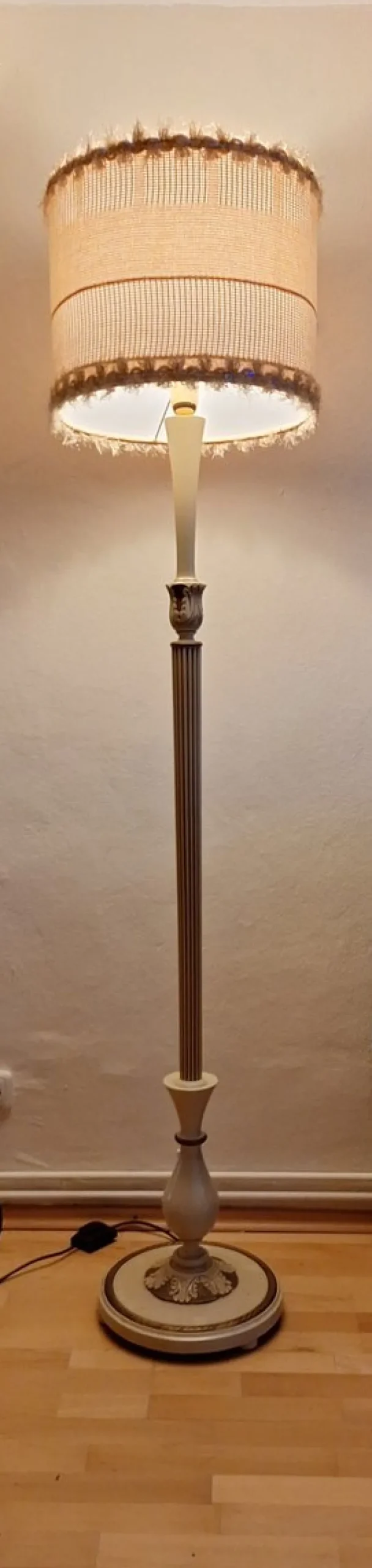 Sale Pamono Vintage Floor Lamp with Handmade Fabric Shade from Lamplove, 1960s