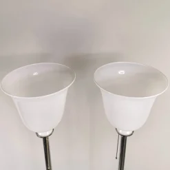 Pamono Vintage Floor Lamps with Marble Base, Chromed Plated Stem and White Glass Diffuser in the Style of Venini, 1970s, Set of 2