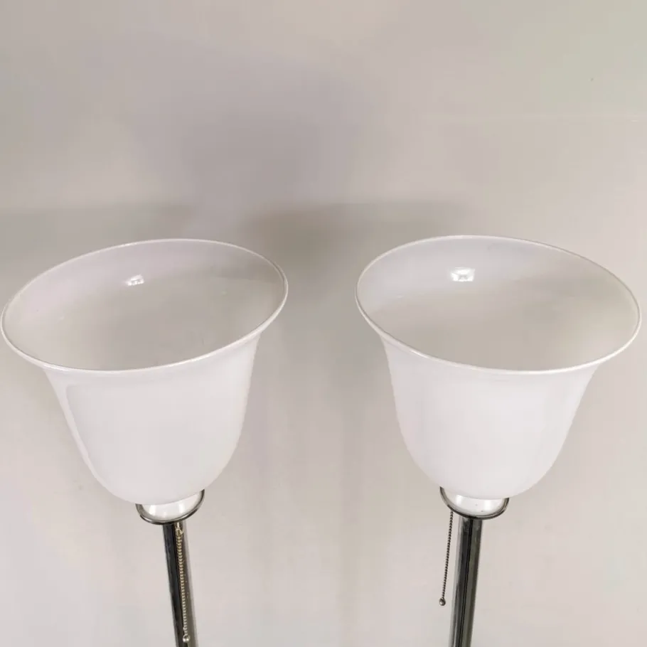 Pamono Vintage Floor Lamps with Marble Base, Chromed Plated Stem and White Glass Diffuser in the Style of Venini, 1970s, Set of 2