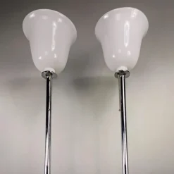 Pamono Vintage Floor Lamps with Marble Base, Chromed Plated Stem and White Glass Diffuser in the Style of Venini, 1970s, Set of 2
