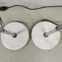 Pamono Vintage Floor Lamps with Marble Base, Chromed Plated Stem and White Glass Diffuser in the Style of Venini, 1970s, Set of 2