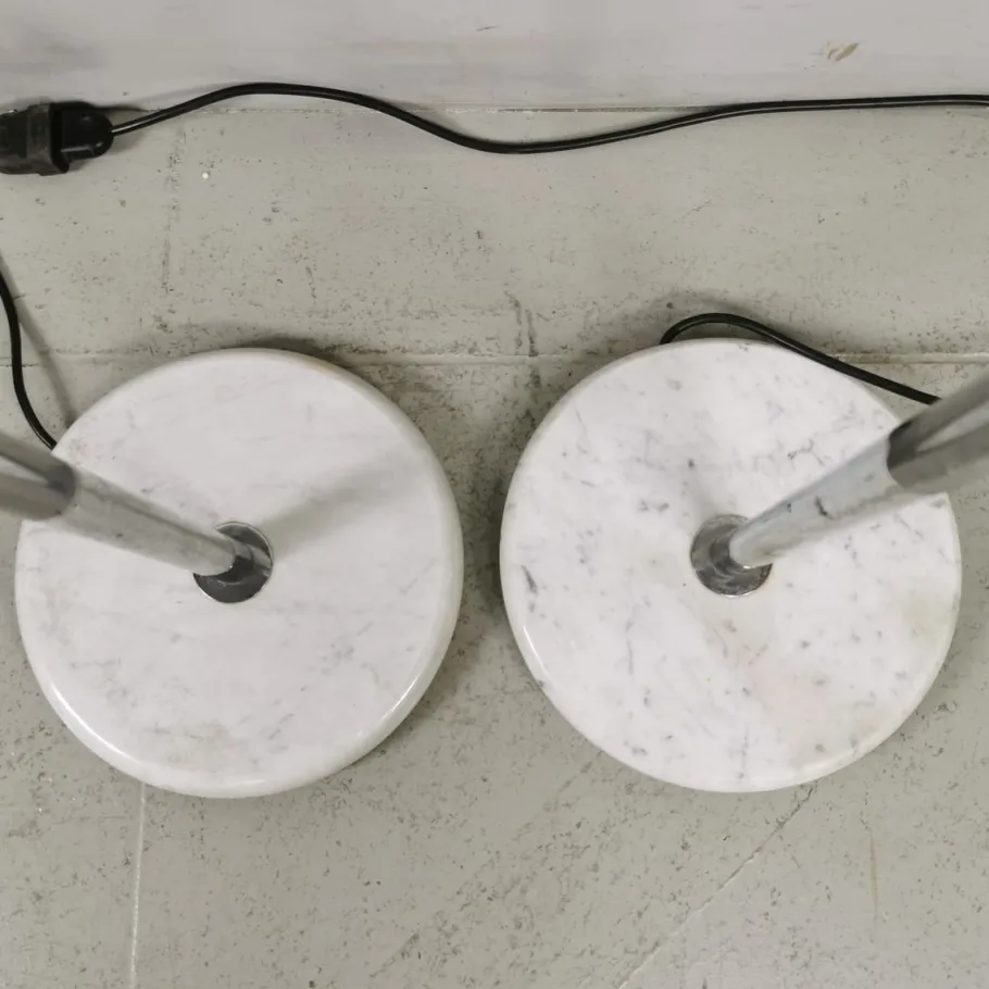 Pamono Vintage Floor Lamps with Marble Base, Chromed Plated Stem and White Glass Diffuser in the Style of Venini, 1970s, Set of 2