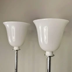 Pamono Vintage Floor Lamps with Marble Base, Chromed Plated Stem and White Glass Diffuser in the Style of Venini, 1970s, Set of 2