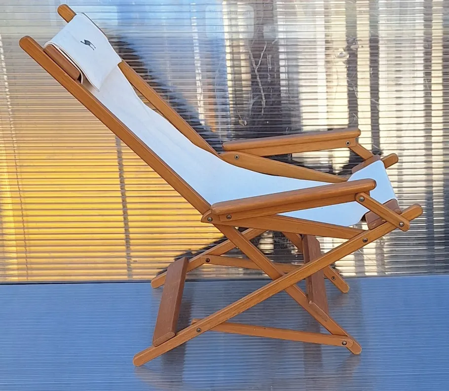 Best Pamono Vintage Foldable Deckchair in Light Mango Wood with Linen Cover from Camel, 1980s
