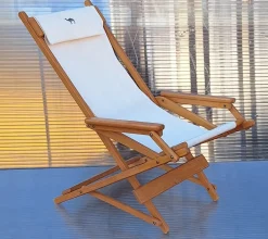 Best Pamono Vintage Foldable Deckchair in Light Mango Wood with Linen Cover from Camel, 1980s