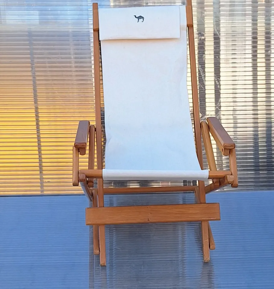 Best Pamono Vintage Foldable Deckchair in Light Mango Wood with Linen Cover from Camel, 1980s