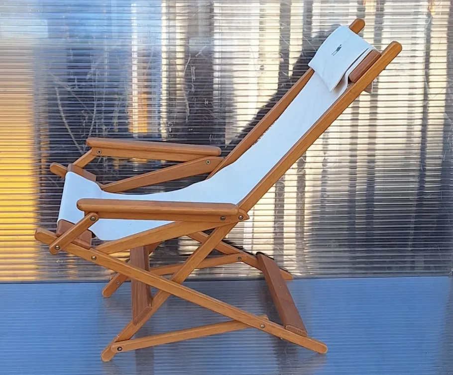 Best Pamono Vintage Foldable Deckchair in Light Mango Wood with Linen Cover from Camel, 1980s