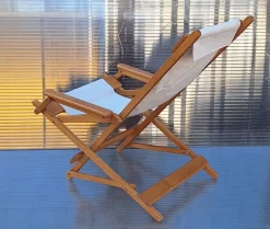 Best Pamono Vintage Foldable Deckchair in Light Mango Wood with Linen Cover from Camel, 1980s