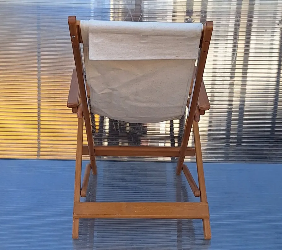 Best Pamono Vintage Foldable Deckchair in Light Mango Wood with Linen Cover from Camel, 1980s