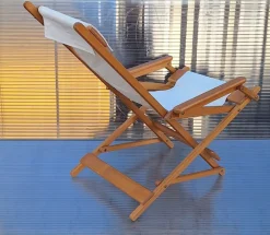 Best Pamono Vintage Foldable Deckchair in Light Mango Wood with Linen Cover from Camel, 1980s
