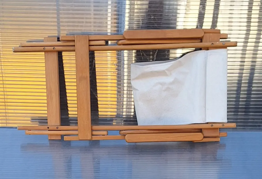 Best Pamono Vintage Foldable Deckchair in Light Mango Wood with Linen Cover from Camel, 1980s