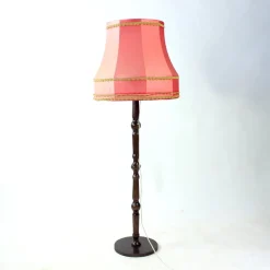 New Pamono Vintage Freestanding Floor Lamp with Original Pink Fabric Shade, Czechoslovakia, 1960s