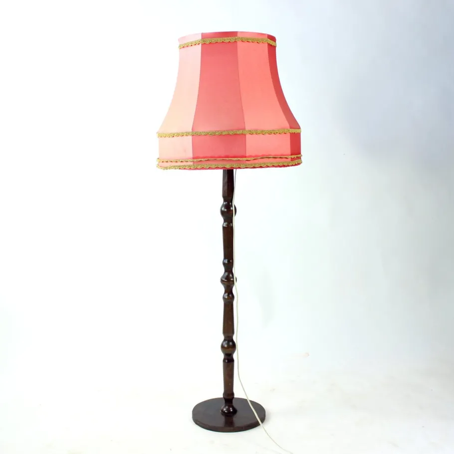 New Pamono Vintage Freestanding Floor Lamp with Original Pink Fabric Shade, Czechoslovakia, 1960s