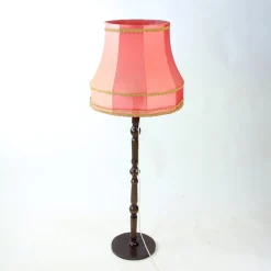 New Pamono Vintage Freestanding Floor Lamp with Original Pink Fabric Shade, Czechoslovakia, 1960s