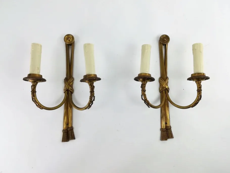 Sale Pamono Vintage French Brass Wall Light with Candles, Set of 2