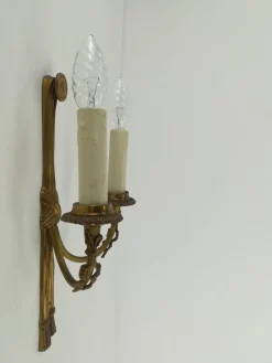 Sale Pamono Vintage French Brass Wall Light with Candles, Set of 2
