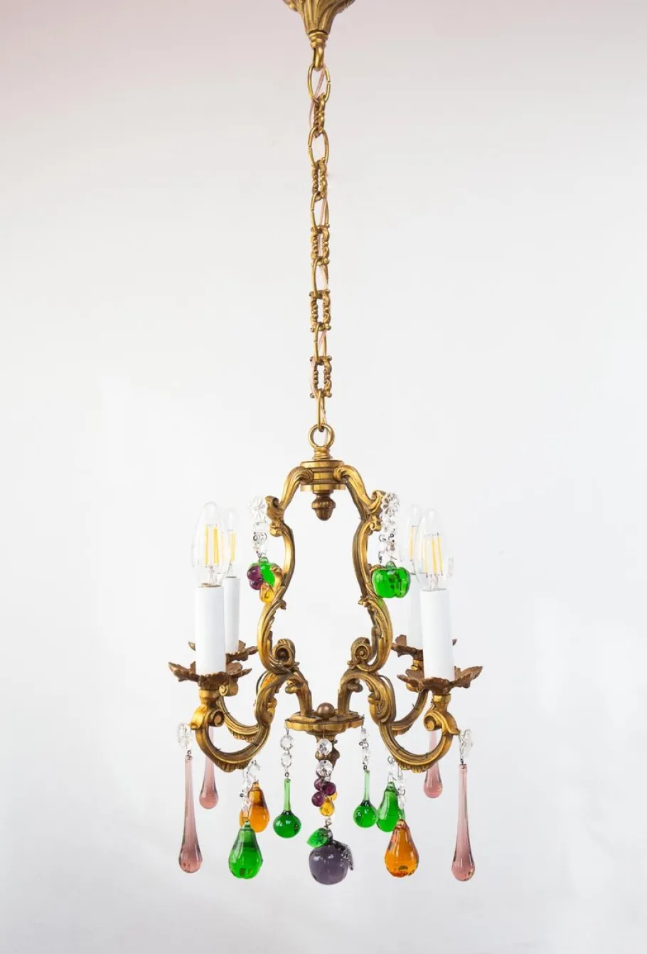Sale Pamono Vintage French Bronze Chandelier with Fruits and Crystals, 1940s