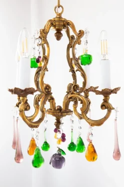 Sale Pamono Vintage French Bronze Chandelier with Fruits and Crystals, 1940s