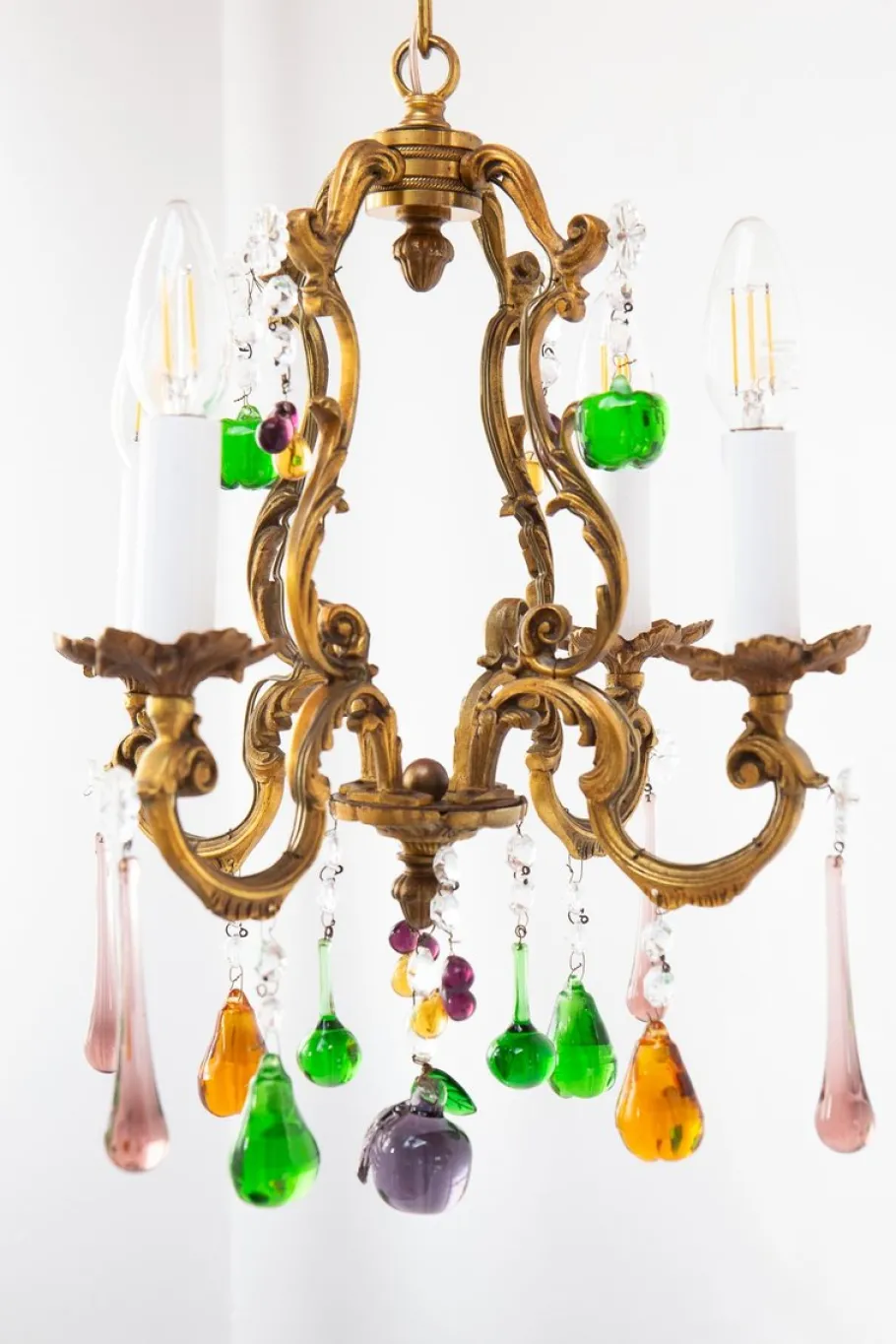 Sale Pamono Vintage French Bronze Chandelier with Fruits and Crystals, 1940s