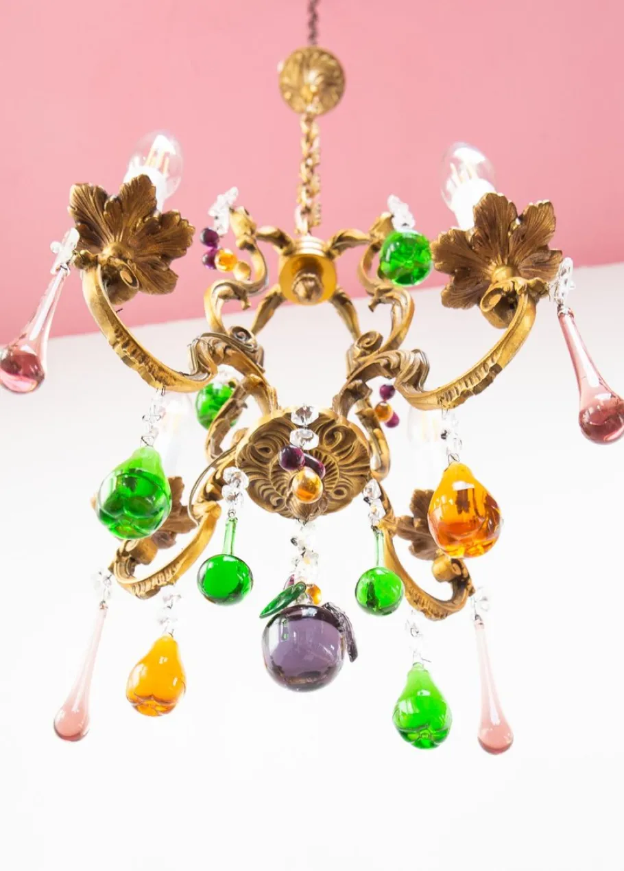 Sale Pamono Vintage French Bronze Chandelier with Fruits and Crystals, 1940s