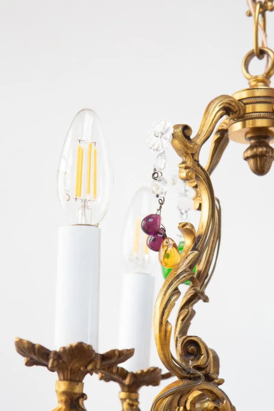 Sale Pamono Vintage French Bronze Chandelier with Fruits and Crystals, 1940s