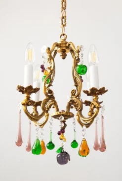 Sale Pamono Vintage French Bronze Chandelier with Fruits and Crystals, 1940s