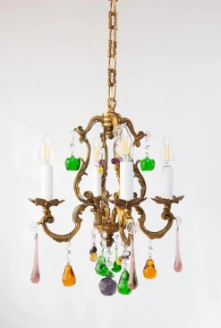Sale Pamono Vintage French Bronze Chandelier with Fruits and Crystals, 1940s