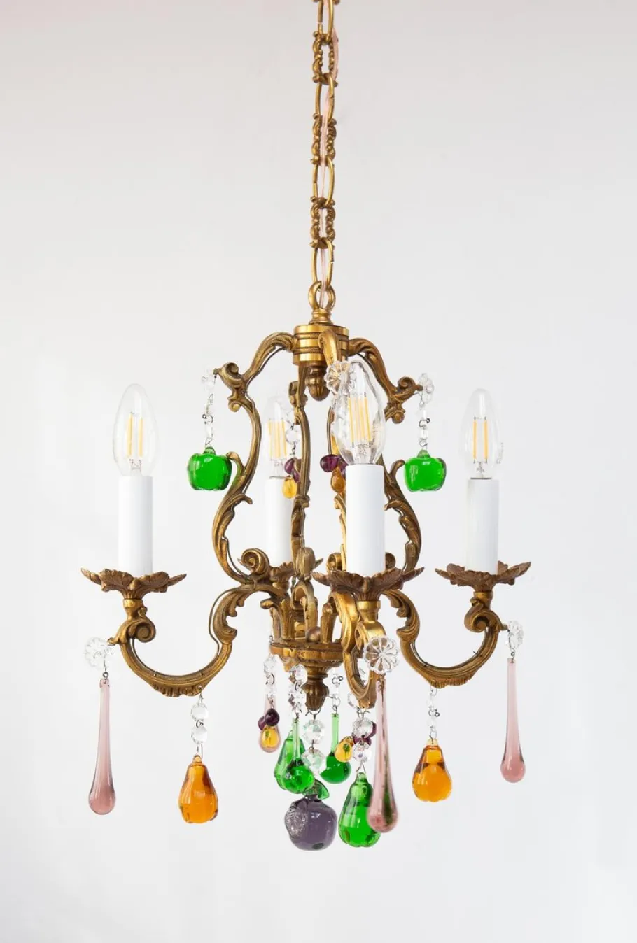 Sale Pamono Vintage French Bronze Chandelier with Fruits and Crystals, 1940s