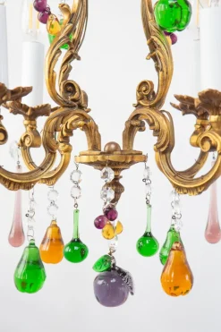 Sale Pamono Vintage French Bronze Chandelier with Fruits and Crystals, 1940s