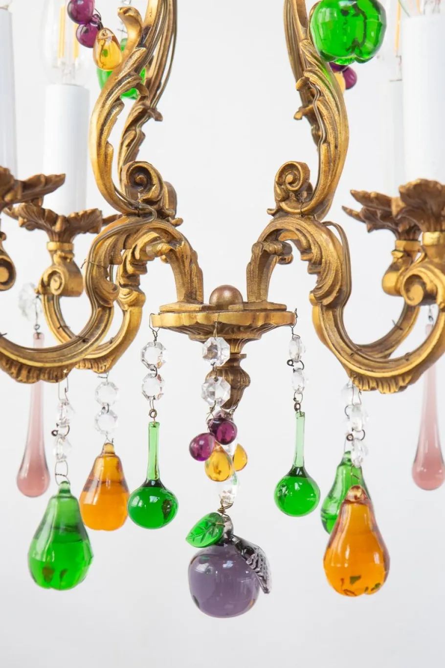 Sale Pamono Vintage French Bronze Chandelier with Fruits and Crystals, 1940s
