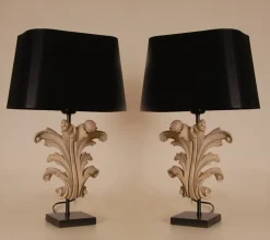 Best Pamono Vintage French Country Acanthus Leaf Table Lamps in Carved Wood, 1990s, Set of 2