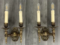 Sale Pamono Vintage French Wall Lamps in Brass, Set of 2