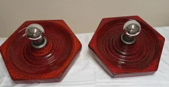 Sale Pamono Vintage German Flat Wall Lamps in Red Glazed Ceramic by Hustadt-Leuchten, 1970s, Set of 2