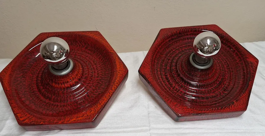 Sale Pamono Vintage German Flat Wall Lamps in Red Glazed Ceramic by Hustadt-Leuchten, 1970s, Set of 2