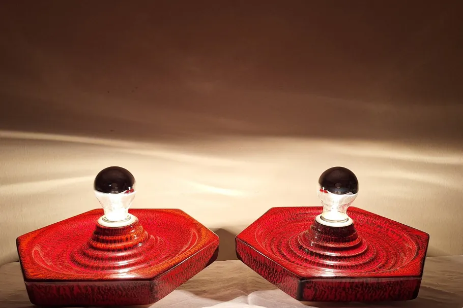 Sale Pamono Vintage German Flat Wall Lamps in Red Glazed Ceramic by Hustadt-Leuchten, 1970s, Set of 2