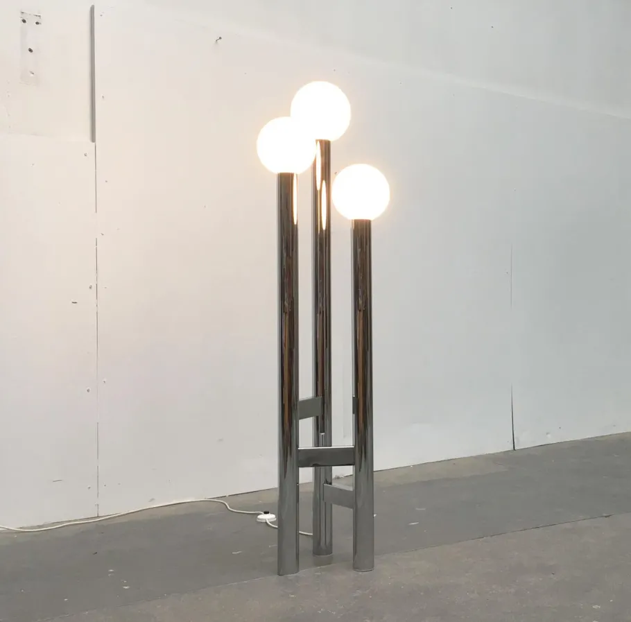 Clearance Pamono Vintage German Space Age Glass & Metal Floor Lamp, 1970s