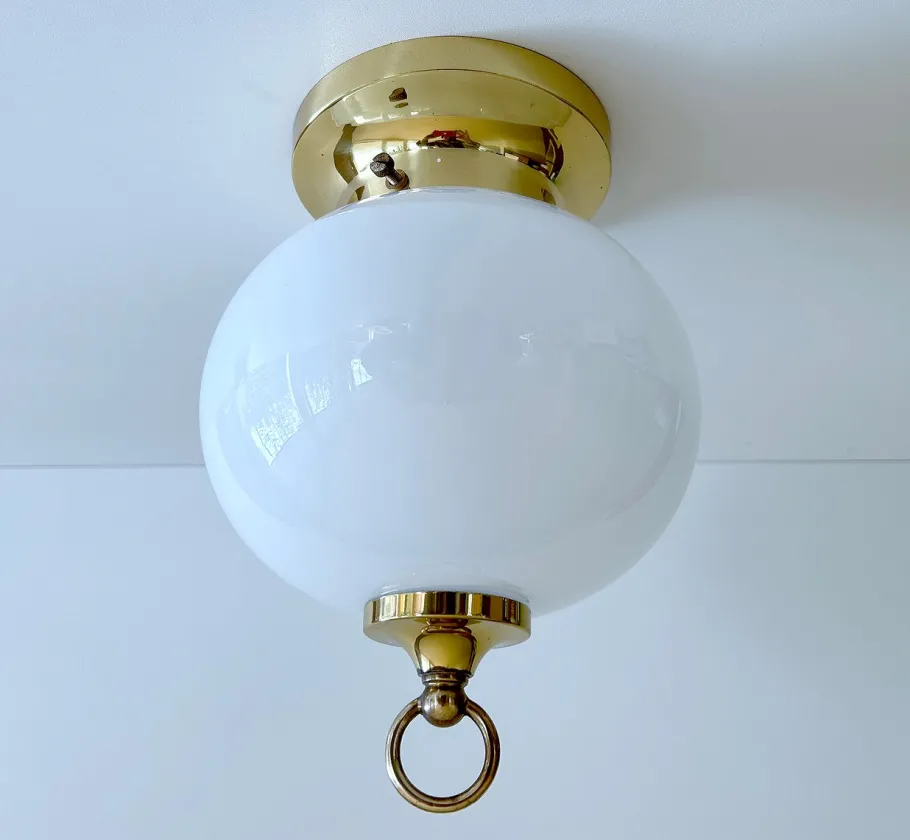 Best Pamono Vintage Glass and Brass Ceiling Light from Limburg